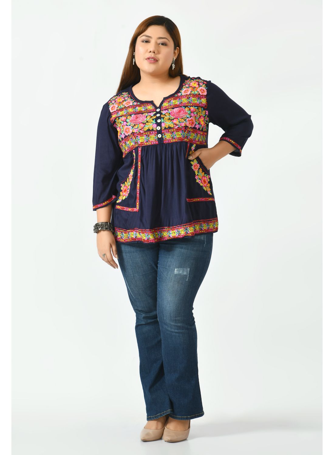 Navy Blue Print Top