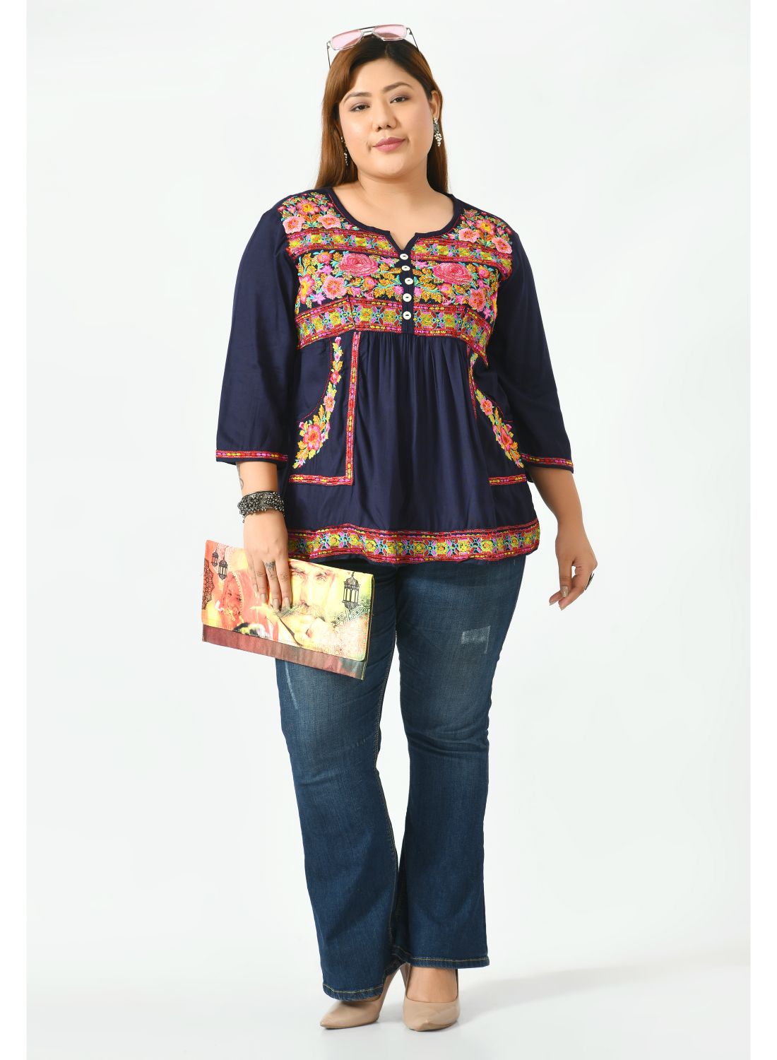 Navy Blue Print Top