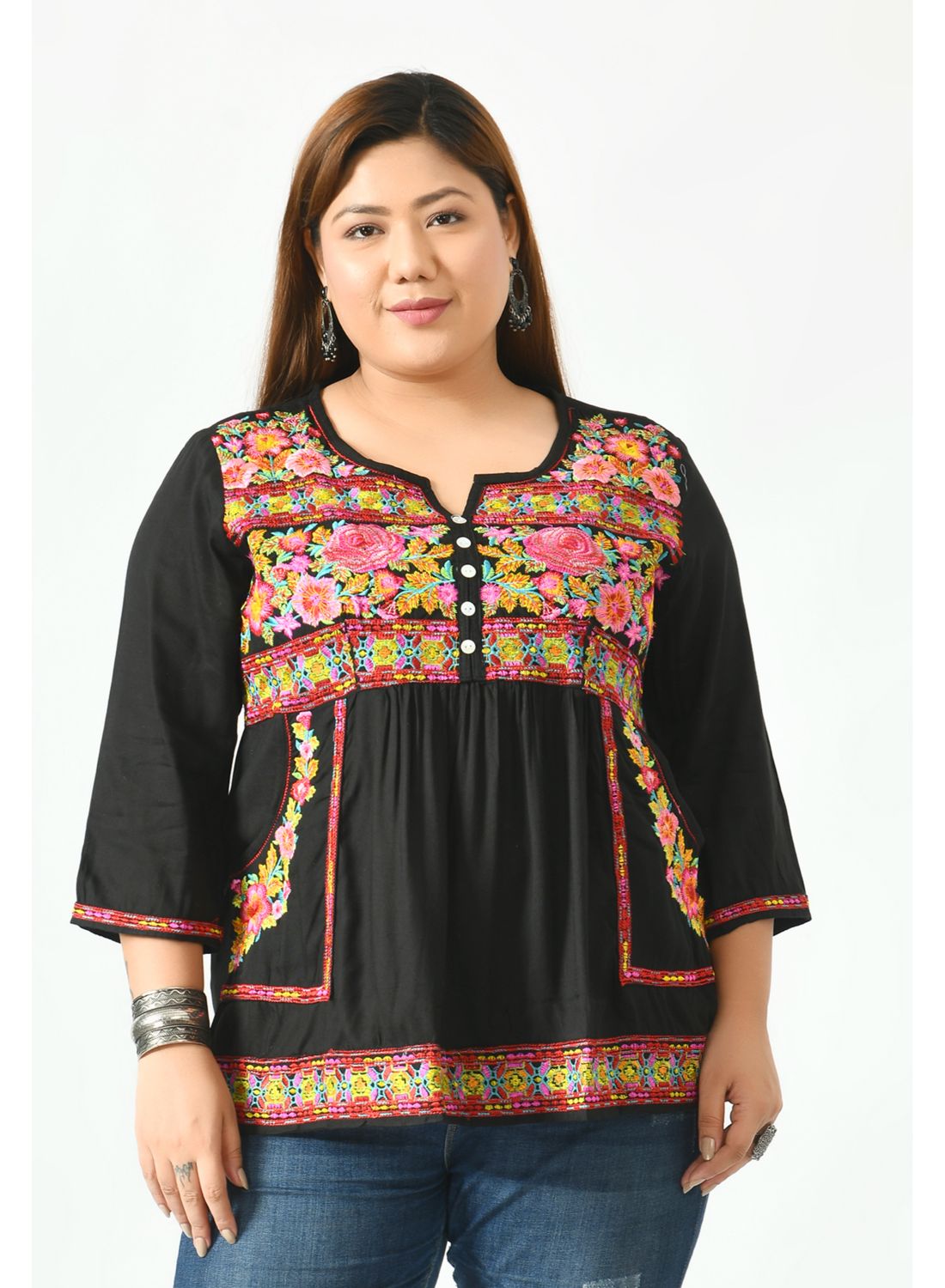 Black Floral Print Top