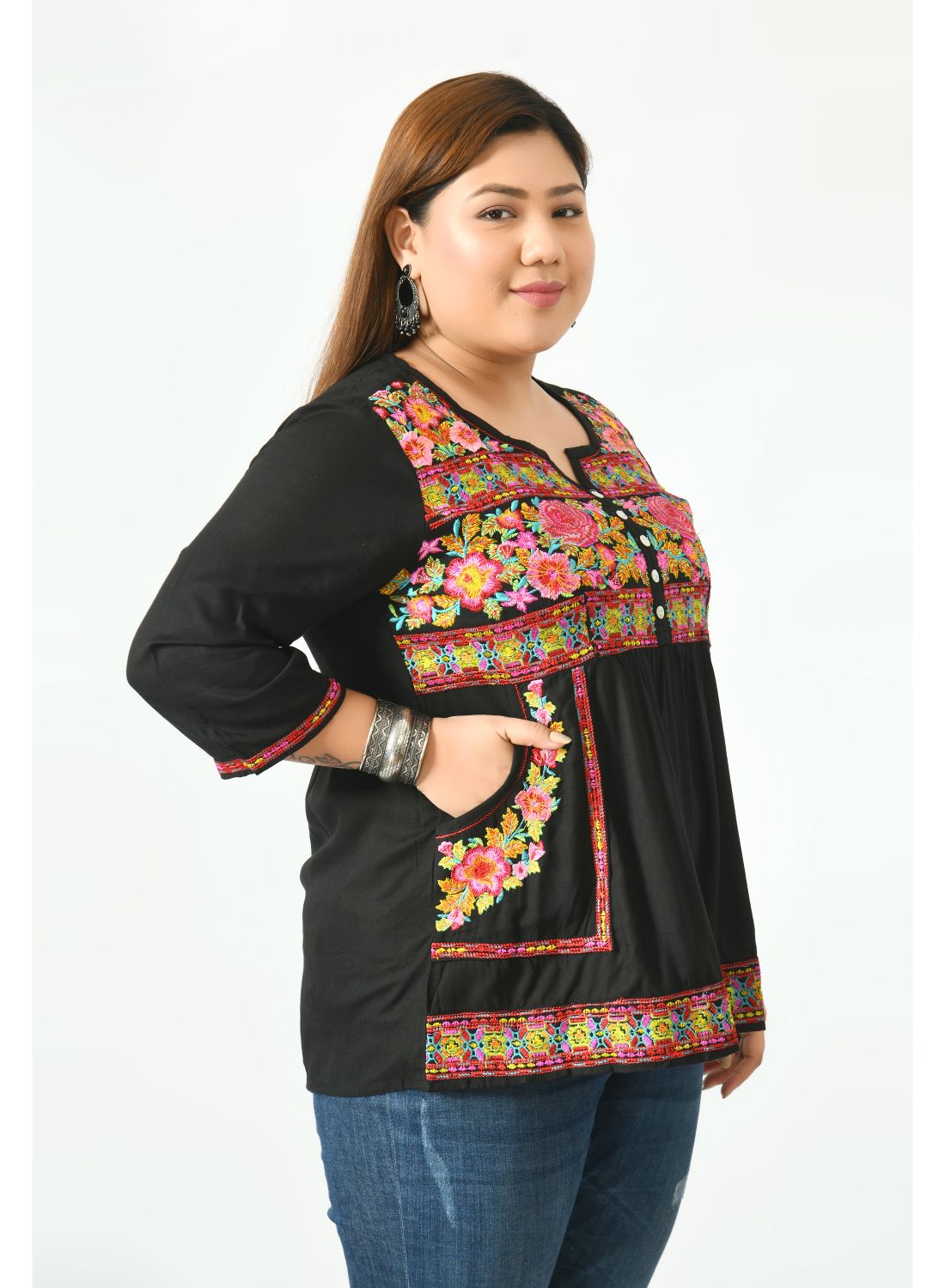 Black Floral Print Top
