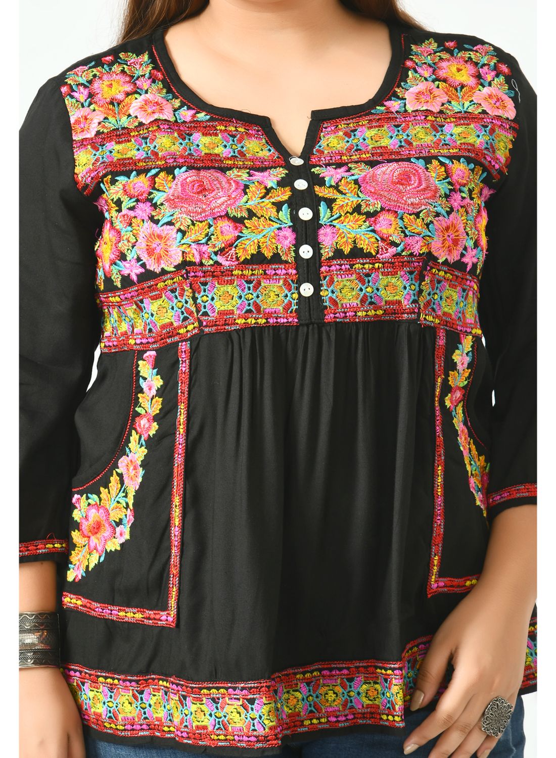 Black Floral Print Top