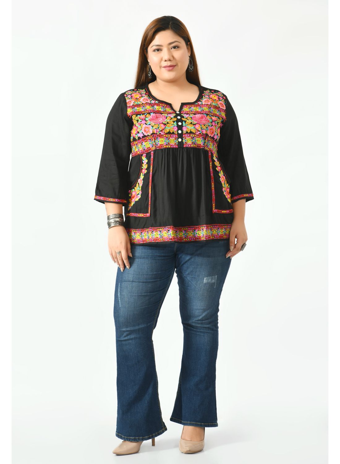 Black Floral Print Top
