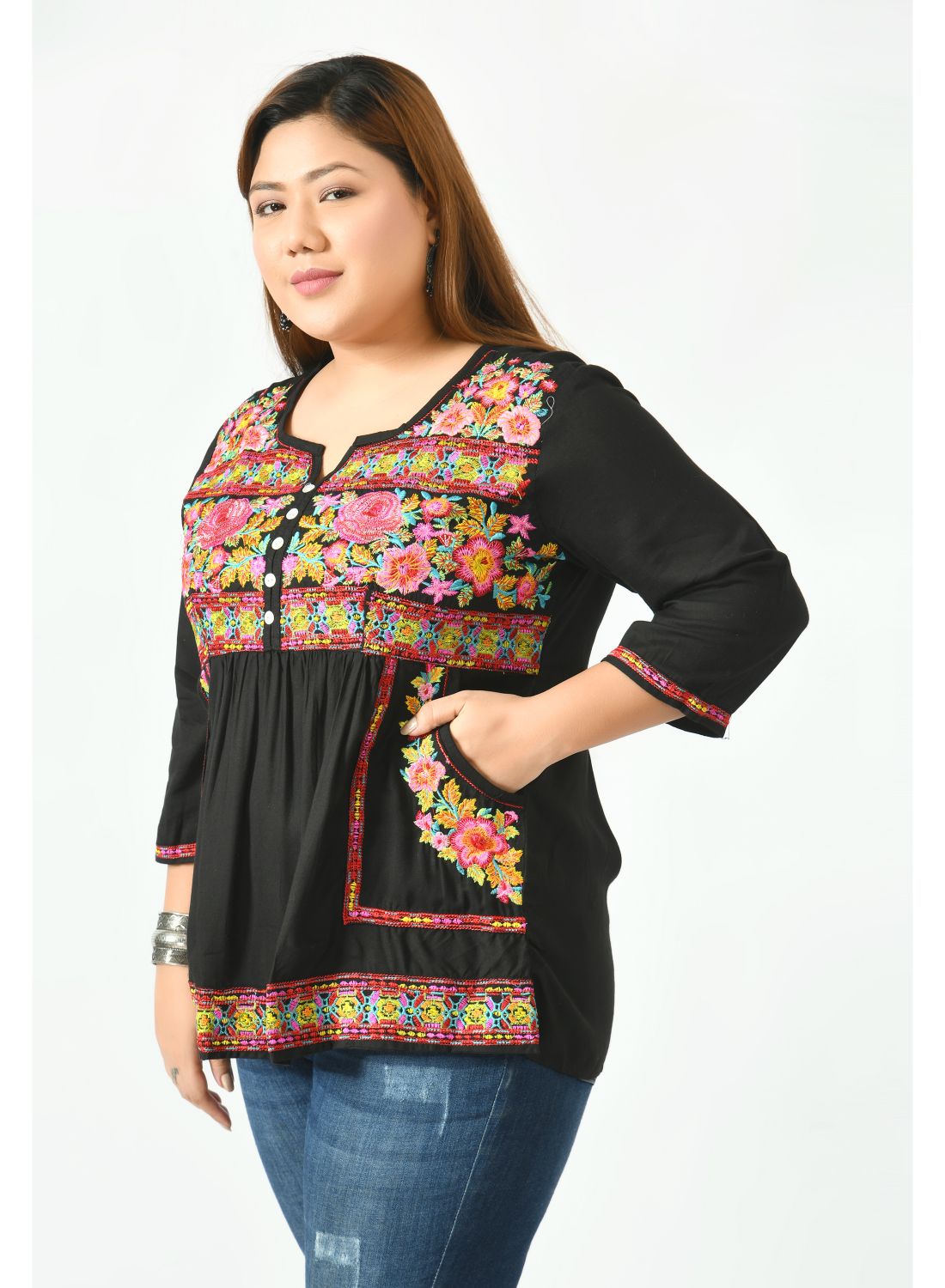 Black Floral Print Top