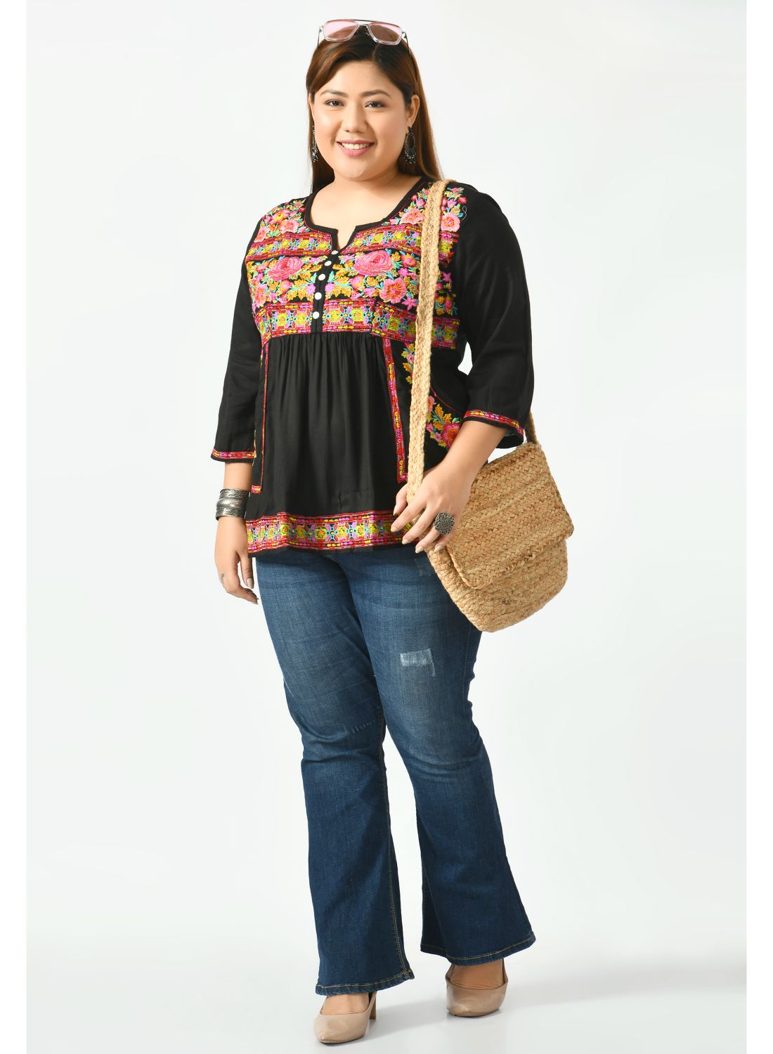 Black Floral Print Top