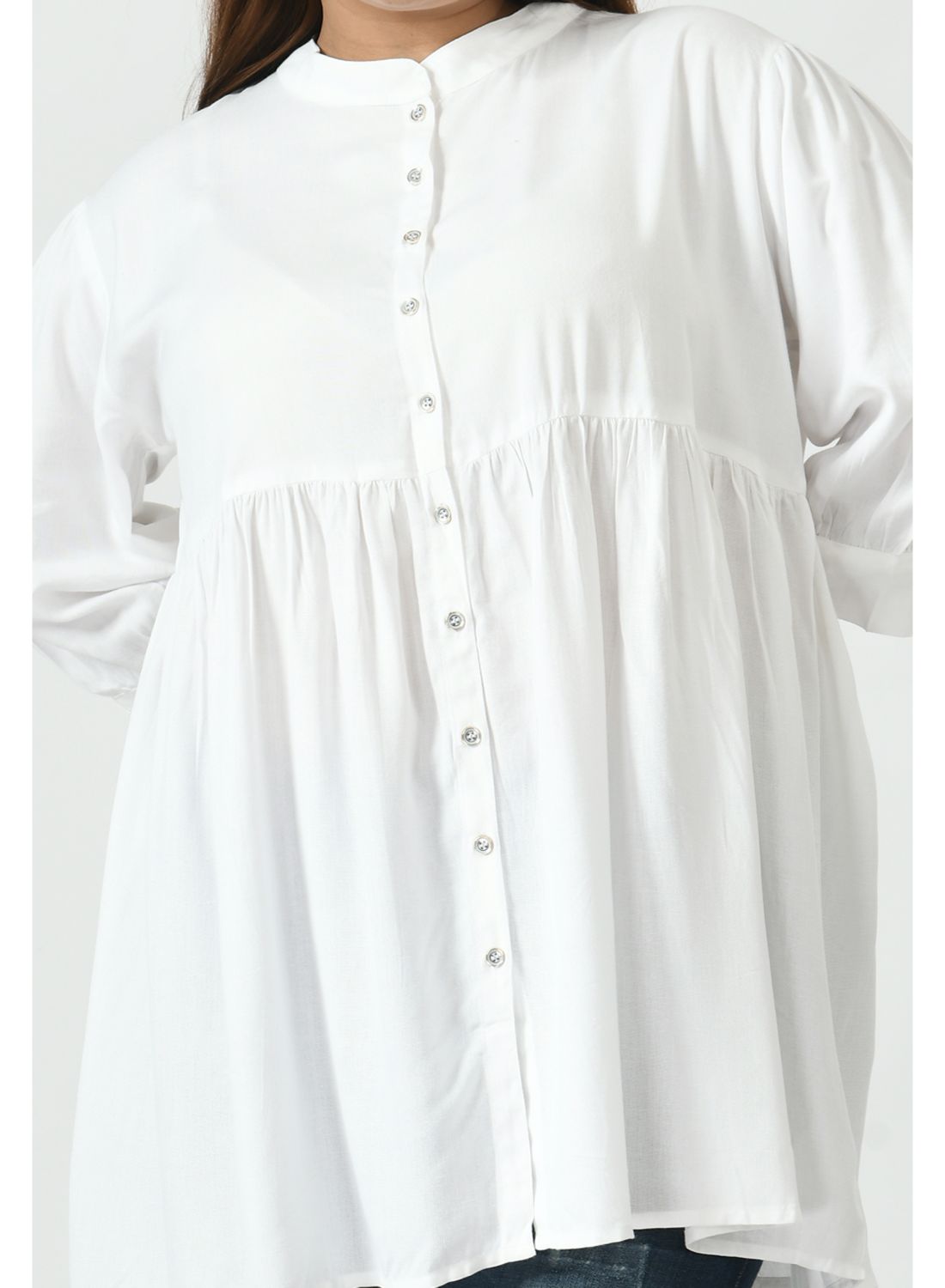 White Mandarin Collar Longline Top