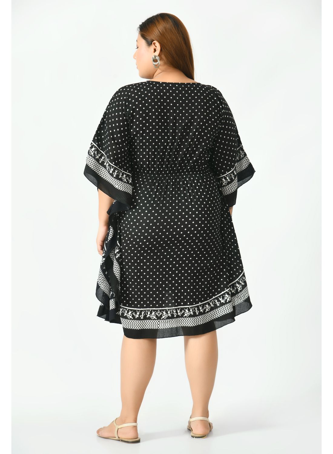 Monochromatic tribal print dress with V-neck