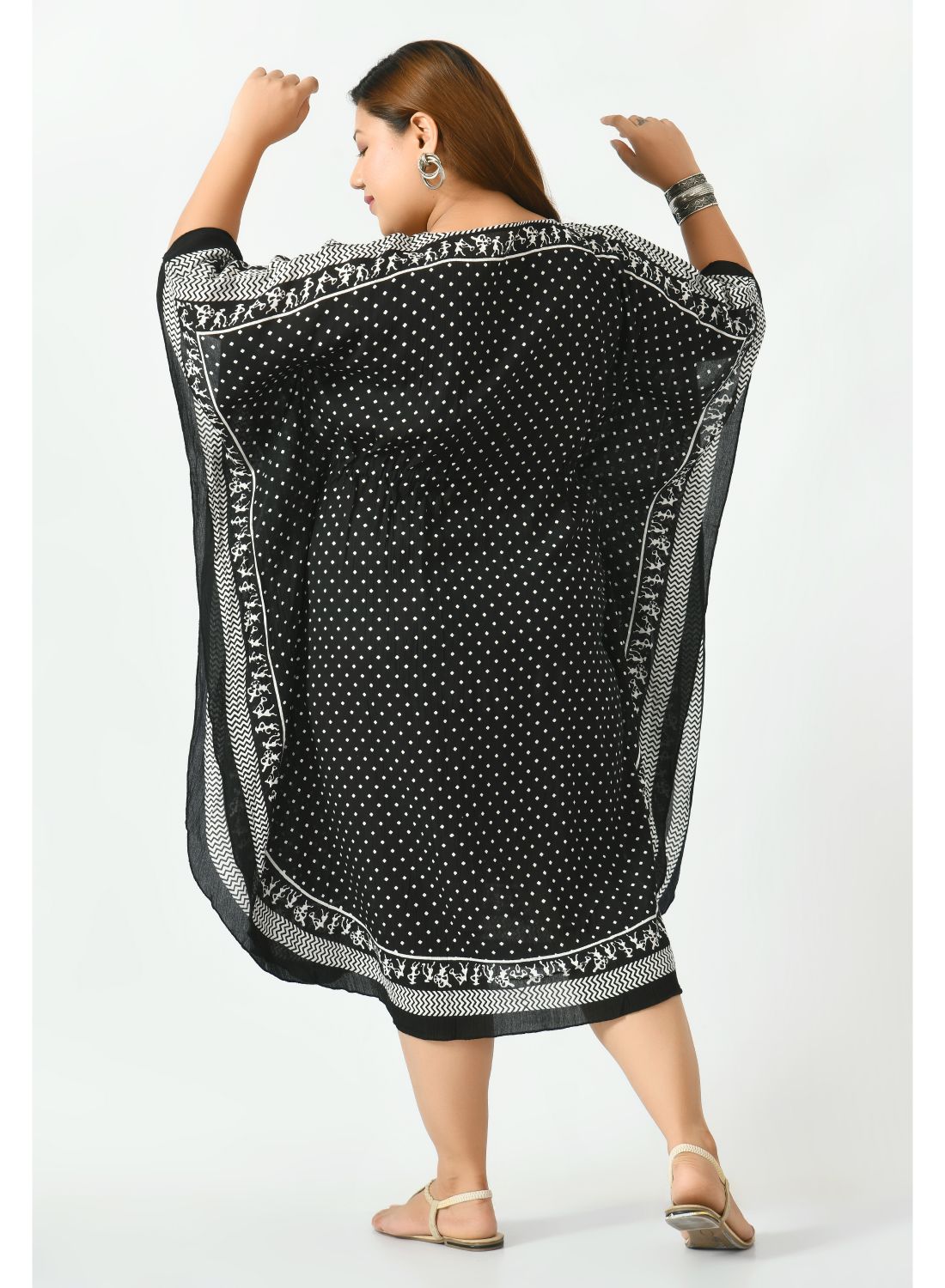 Monochromatic tribal print dress with V-neck