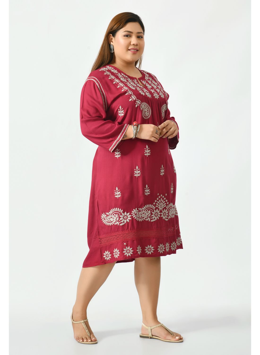 Red Ethnic Motifs A-Line Dress Plus Size