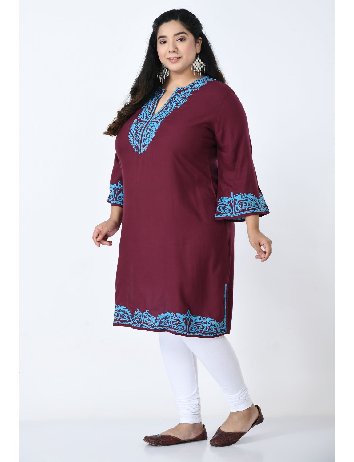 Brown Tie-Up Neck A-Line Dress