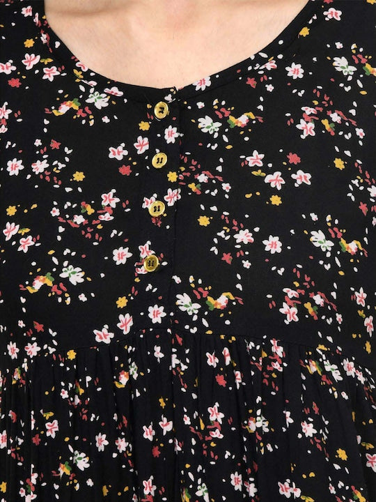 Floral Printed Gathered Maxi Empire Dress