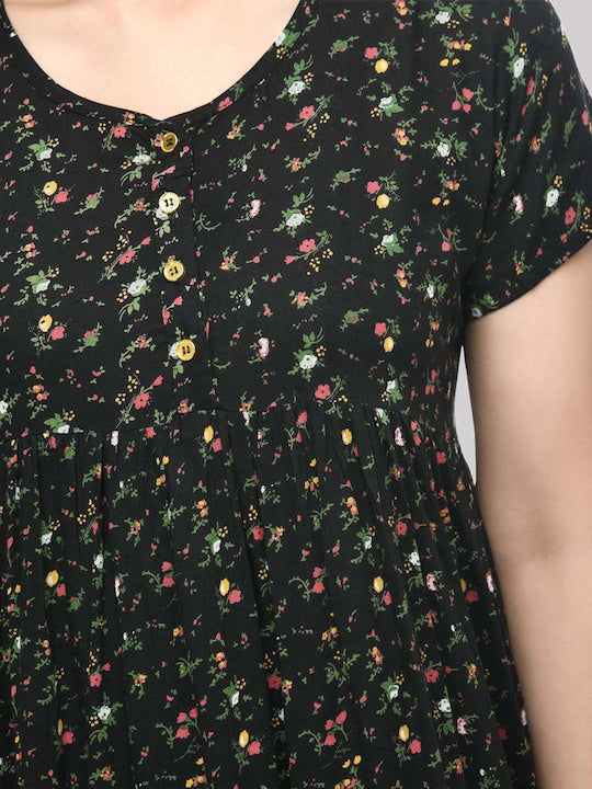 Floral Printed Gathered Maxi Empire Dress