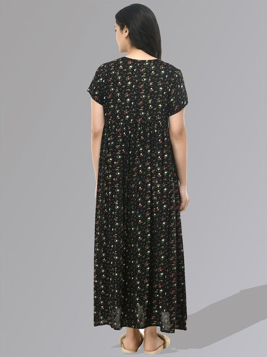 Floral Printed Gathered Maxi Empire Dress