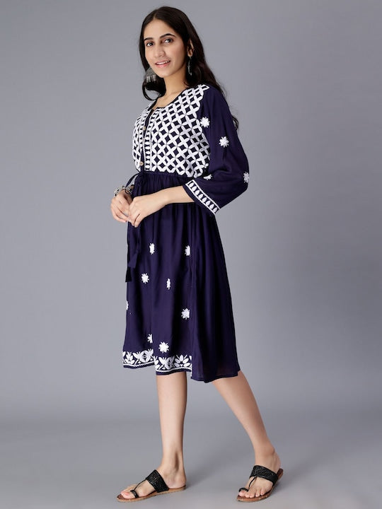 Floral Embroidered A-Line Dress