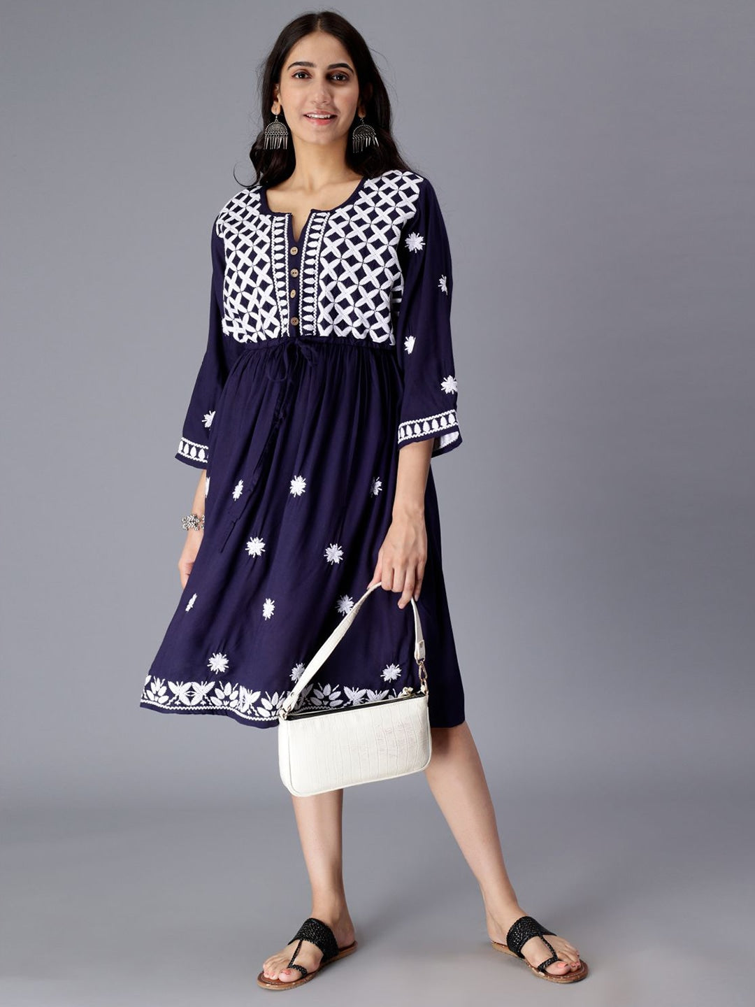 Floral Embroidered A-Line Dress