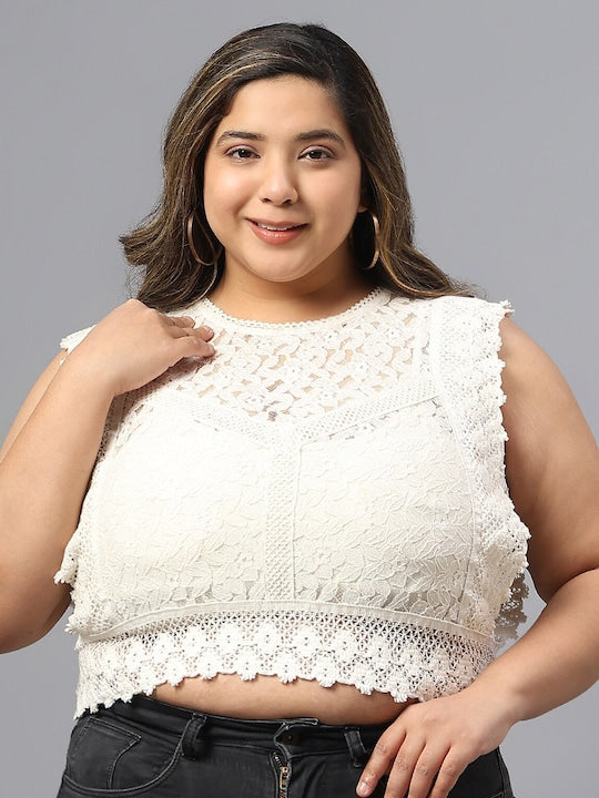 Plus Size Self Design Pure Cotton Crop Top