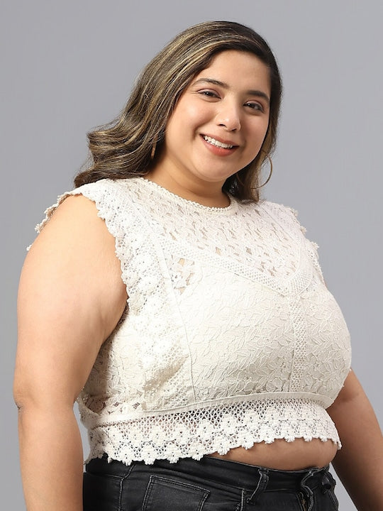 Plus Size Self Design Pure Cotton Crop Top
