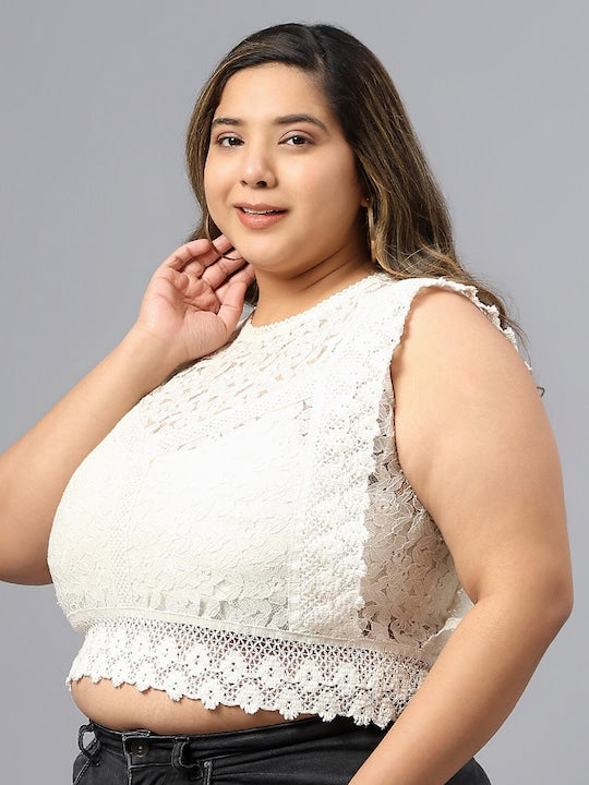 Plus Size Self Design Pure Cotton Crop Top