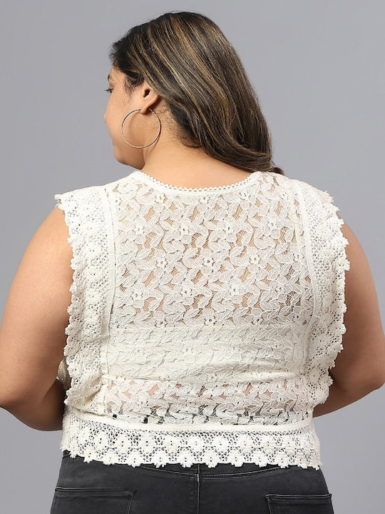 Plus Size Self Design Pure Cotton Crop Top