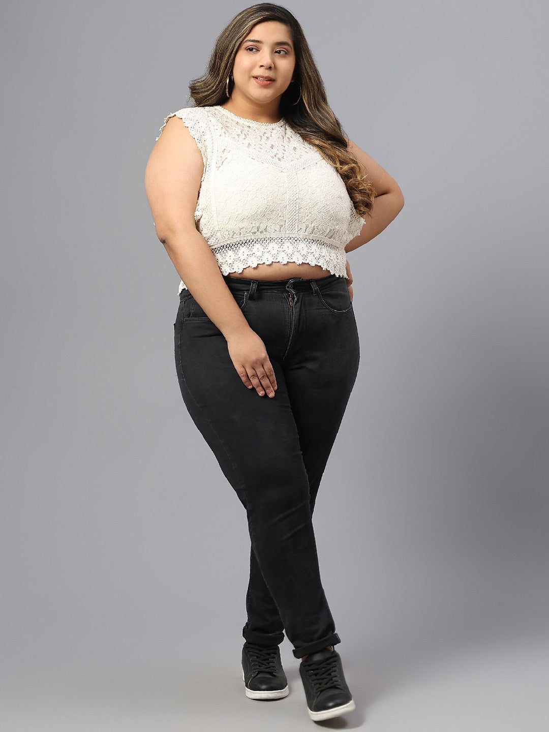 Plus Size Self Design Pure Cotton Crop Top