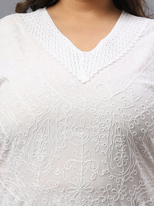 Plus Size Self Design V-Neck Cotton Top