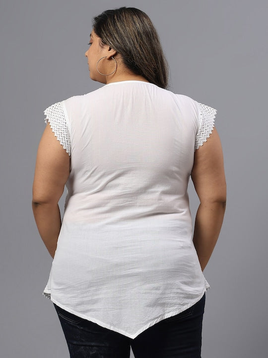 Plus Size Self Design V-Neck Cotton Top
