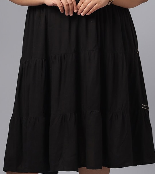 Plus Size Striped Shoulder Straps Gathered Fit & Flare Midi Dress