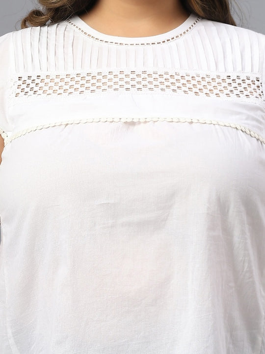Plus Size Round Neck Cap Sleeves Top