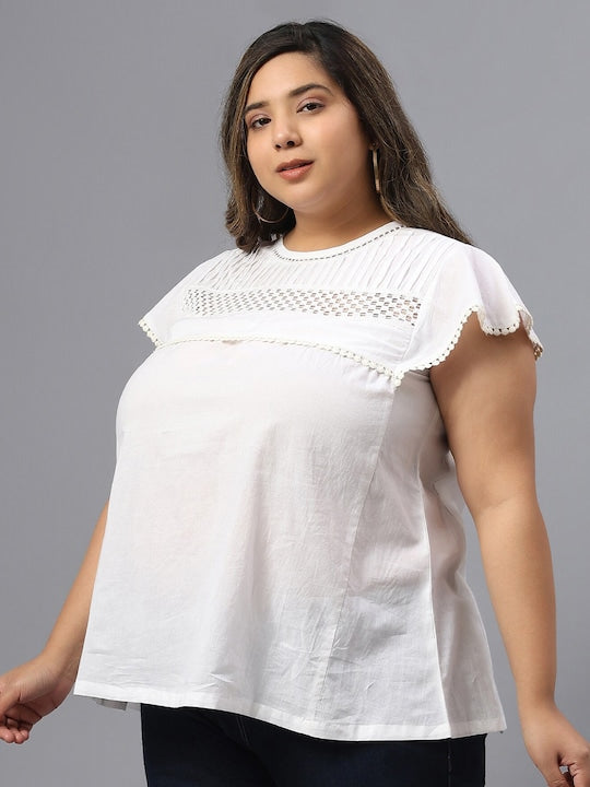 Plus Size Round Neck Cap Sleeves Top