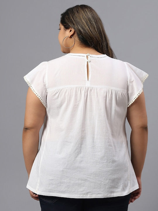 Plus Size Round Neck Cap Sleeves Top