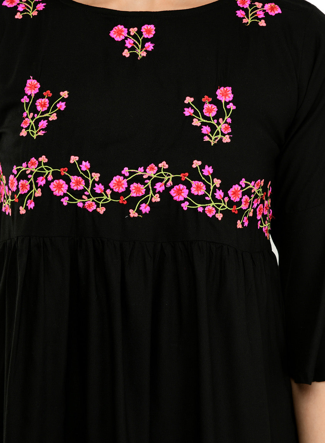 Women Black Top Casual Bell Sleeves Floral Print