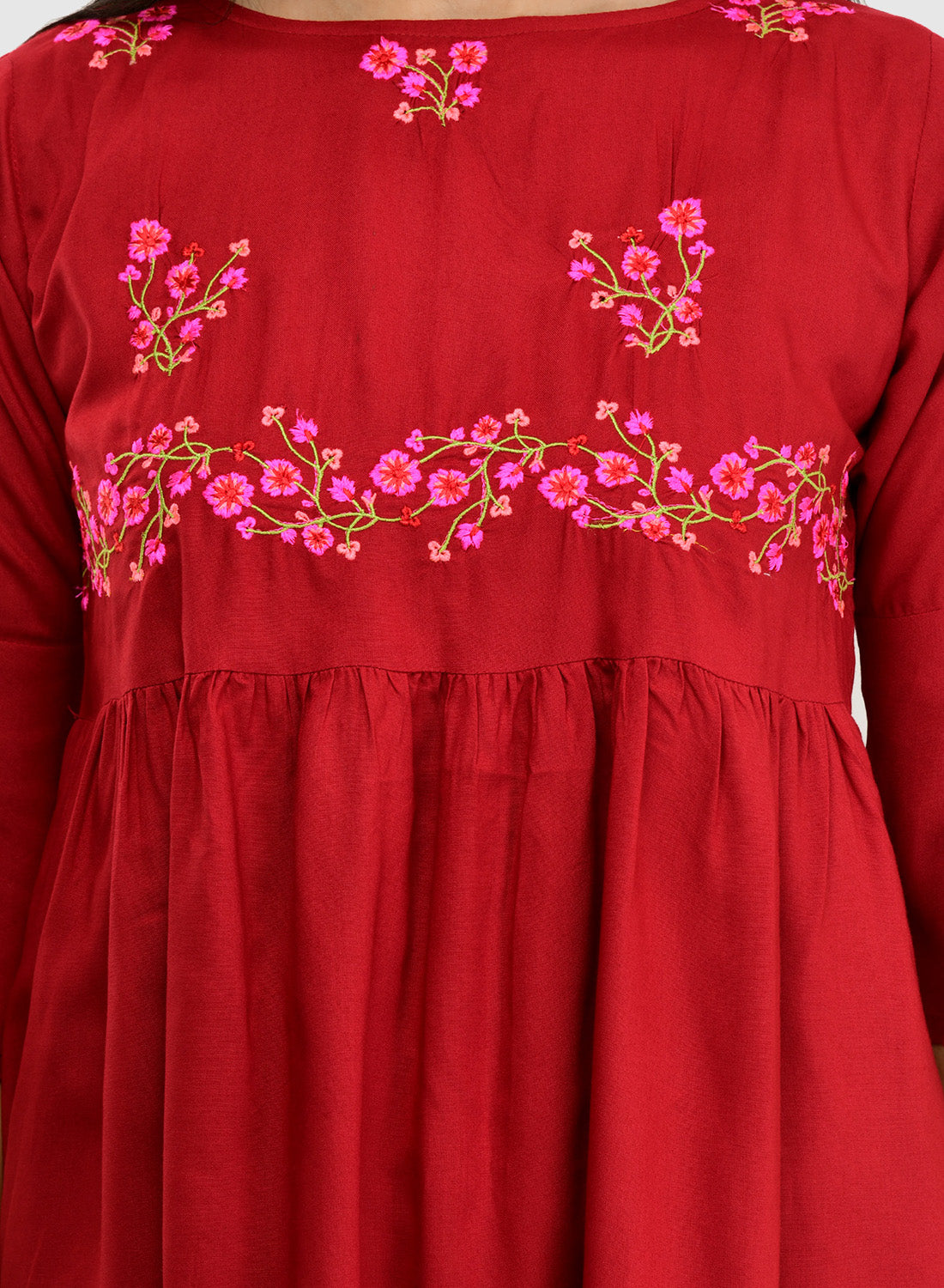 Women Maroon Top Casual Bell Sleeves Floral Print