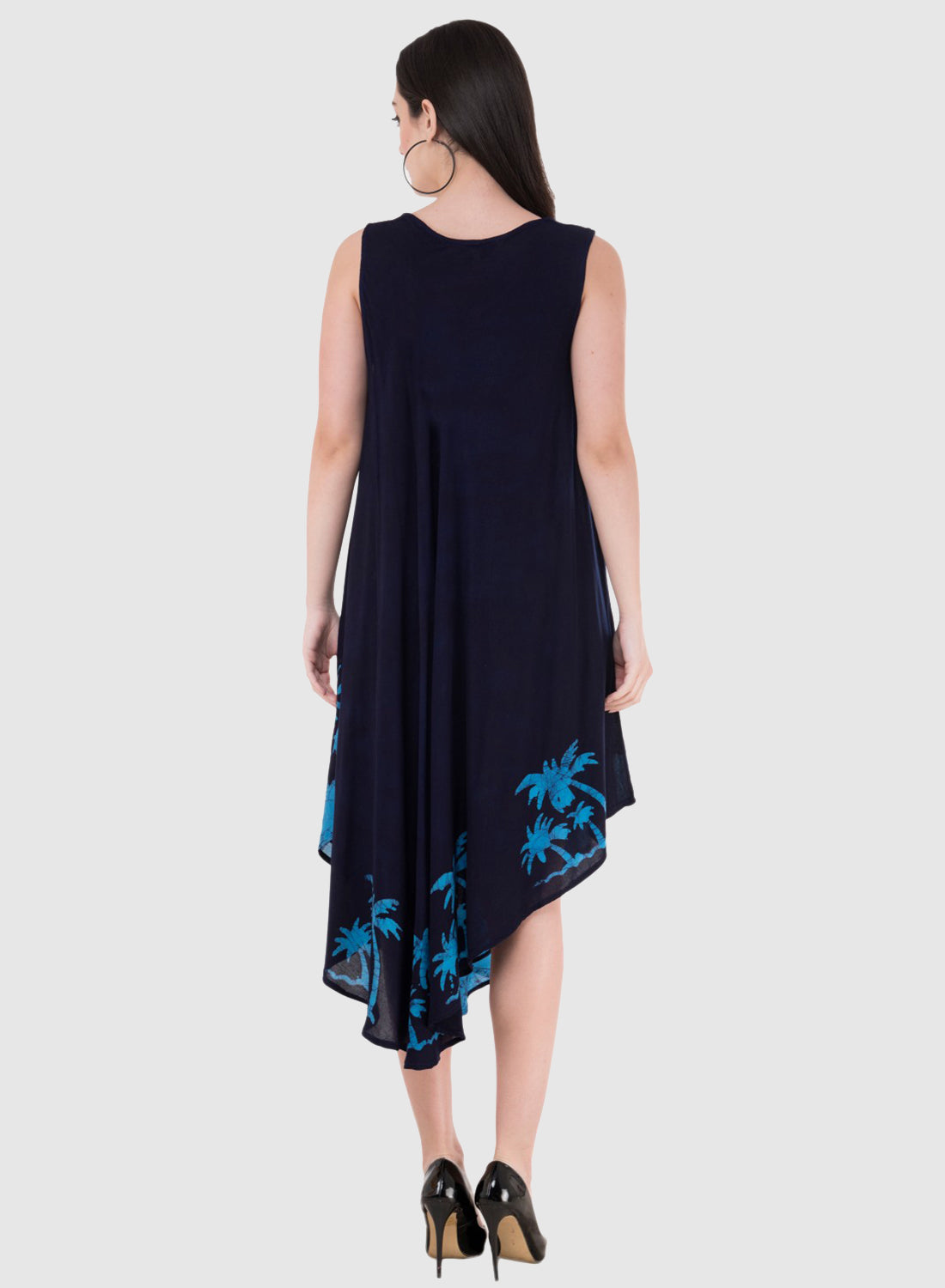 Women Dress Blue Aline Rayon Sleeveless Ombre Dye Asymmetric