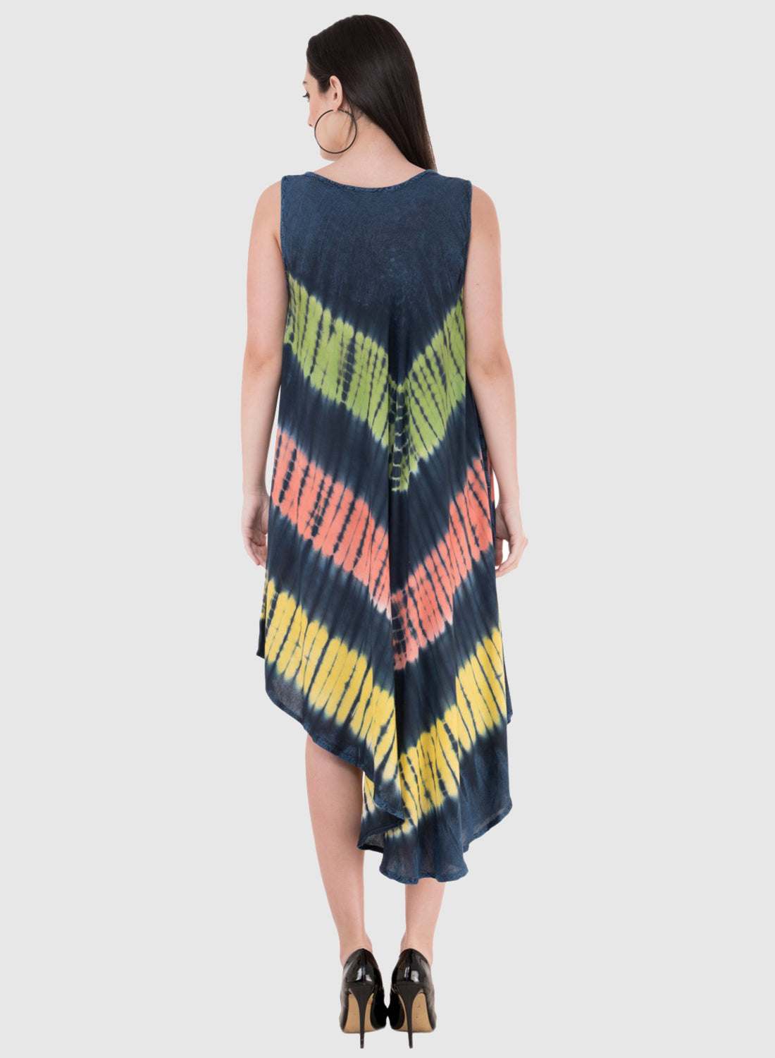 Women Dress Blue Aline Rayon Sleeveless Ombre Dye Asymmetric