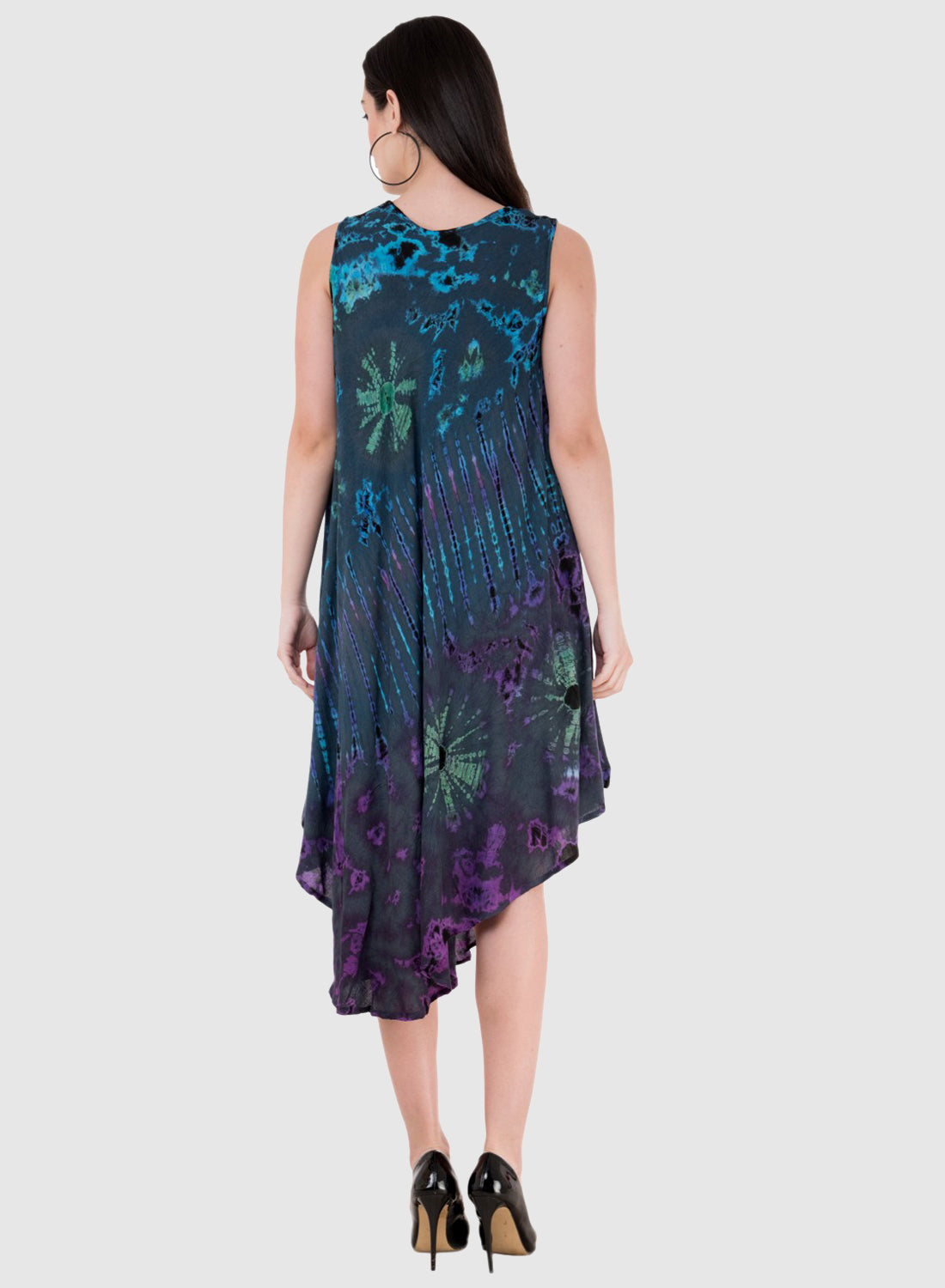 Women Dress Purple Aline Rayon Sleeveless Ombre Dye Asymmetric