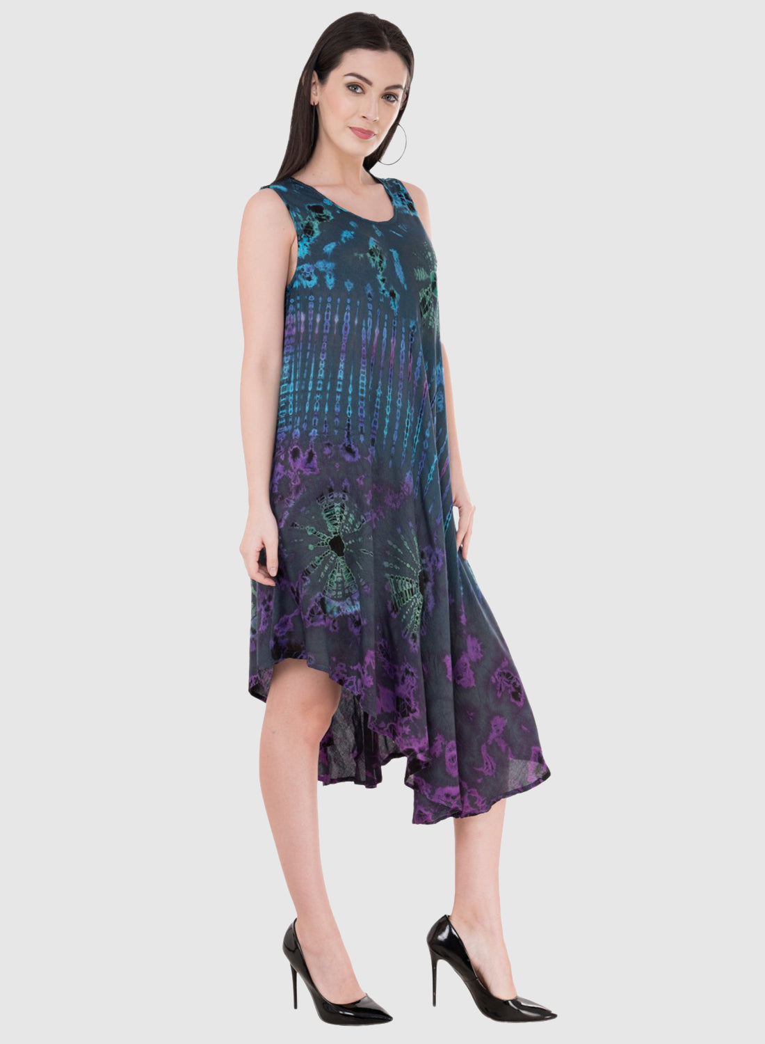 Women Dress Purple Aline Rayon Sleeveless Ombre Dye Asymmetric
