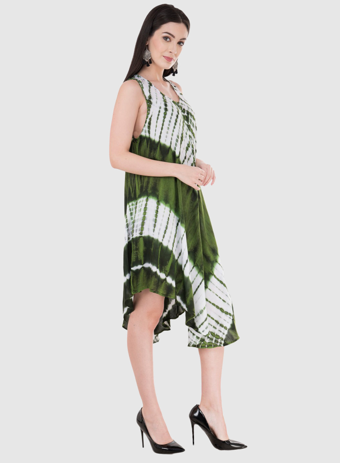 Women Dress Light Green Rayon Sleeveless Ombre Dye Asymmetric