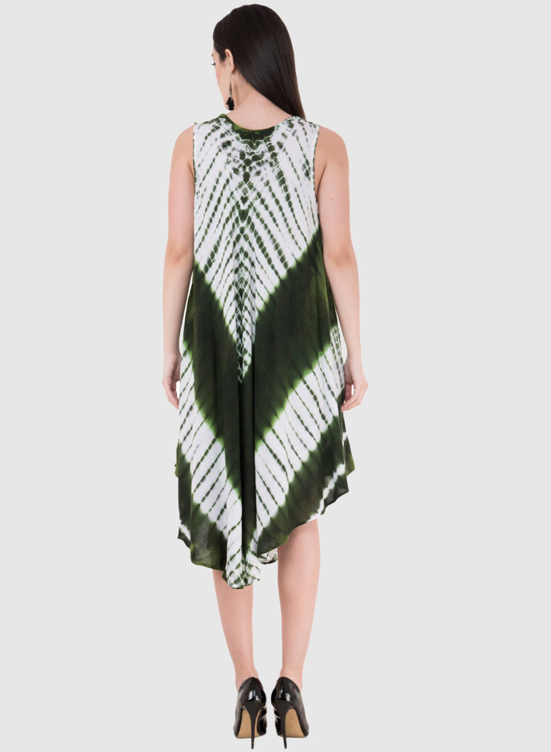 Women Dress Light Green Rayon Sleeveless Ombre Dye Asymmetric