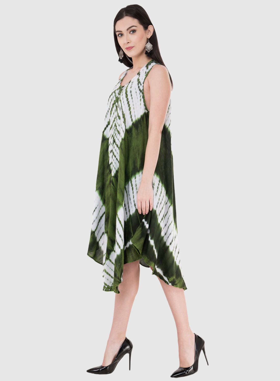 Women Dress Light Green Rayon Sleeveless Ombre Dye Asymmetric
