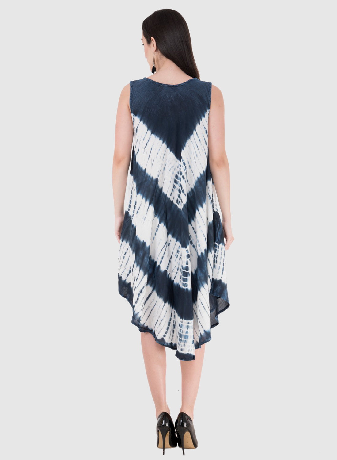 Women Dress White Blue Navy Rayon Sleeveless Ombre Dye Asymmetric