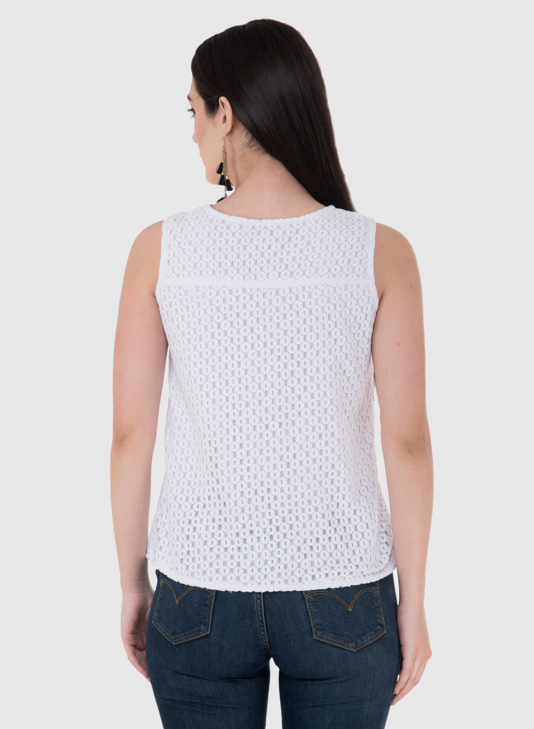 Women Top White Cotton Sleeveless Casual
