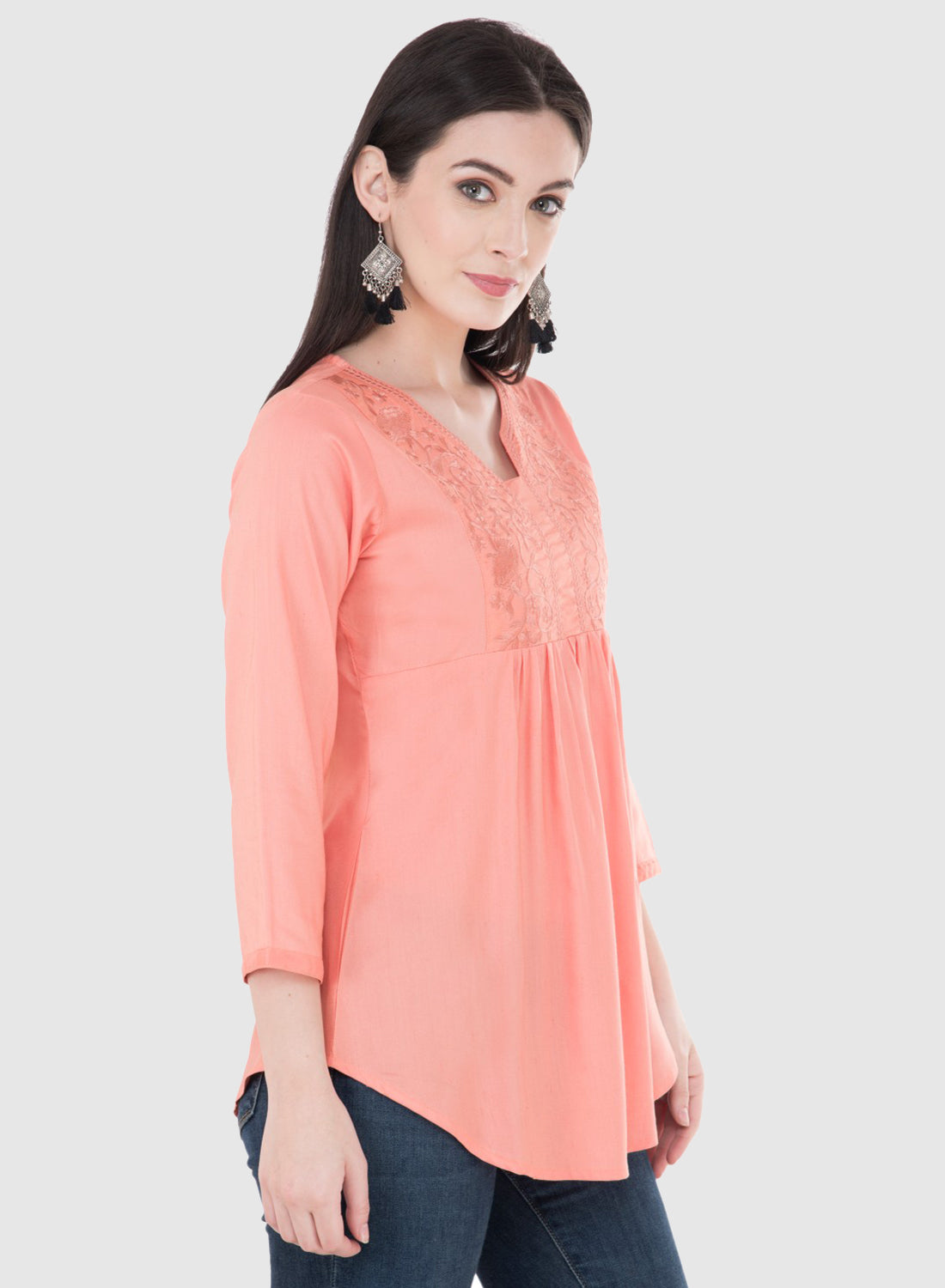 Women Top Pich Rayon Casual Regular Fit and Flare 3/4 Sleeve
