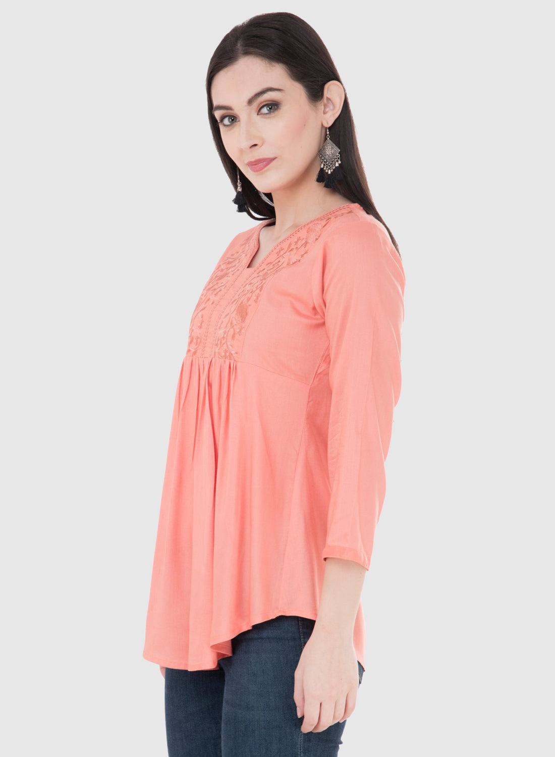 Women Top Pich Rayon Casual Regular Fit and Flare 3/4 Sleeve