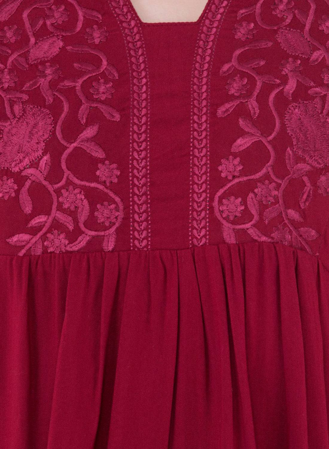 Women Top Maroon Rayon Casual Regular Fit and Flare 3/4 Sleeve