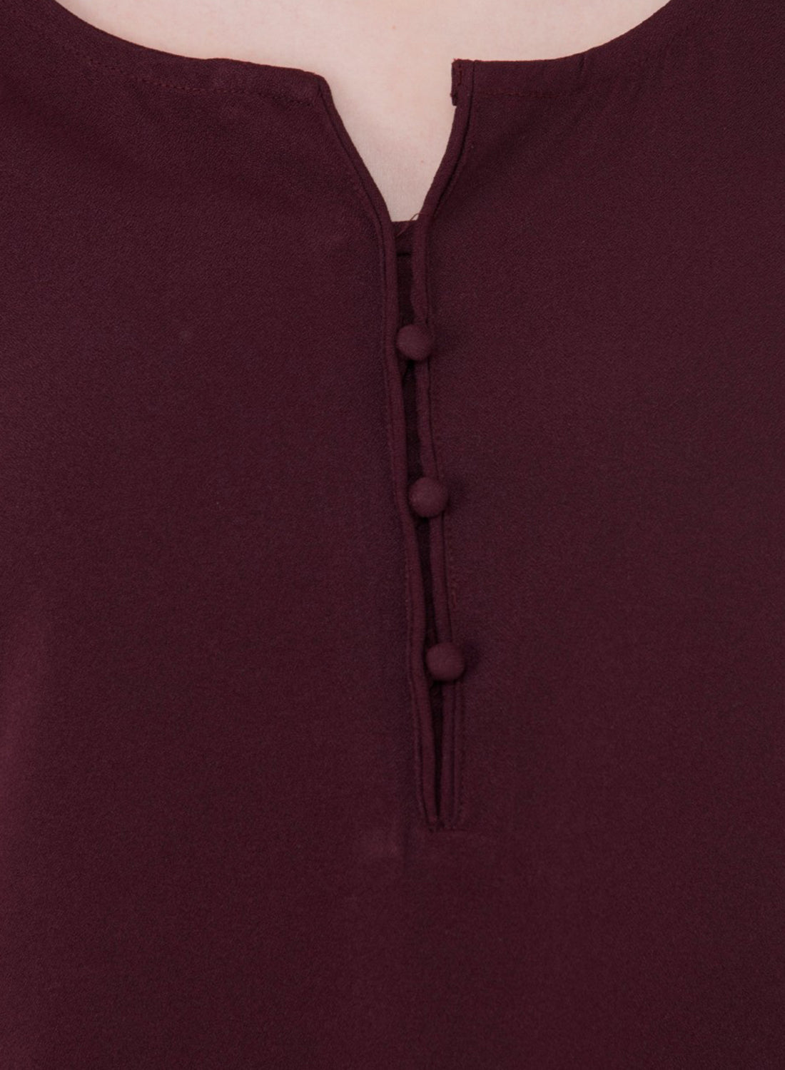 Women Top Wine Brown Rayon Casual Regular Fit Sleeves 3/4 Solid