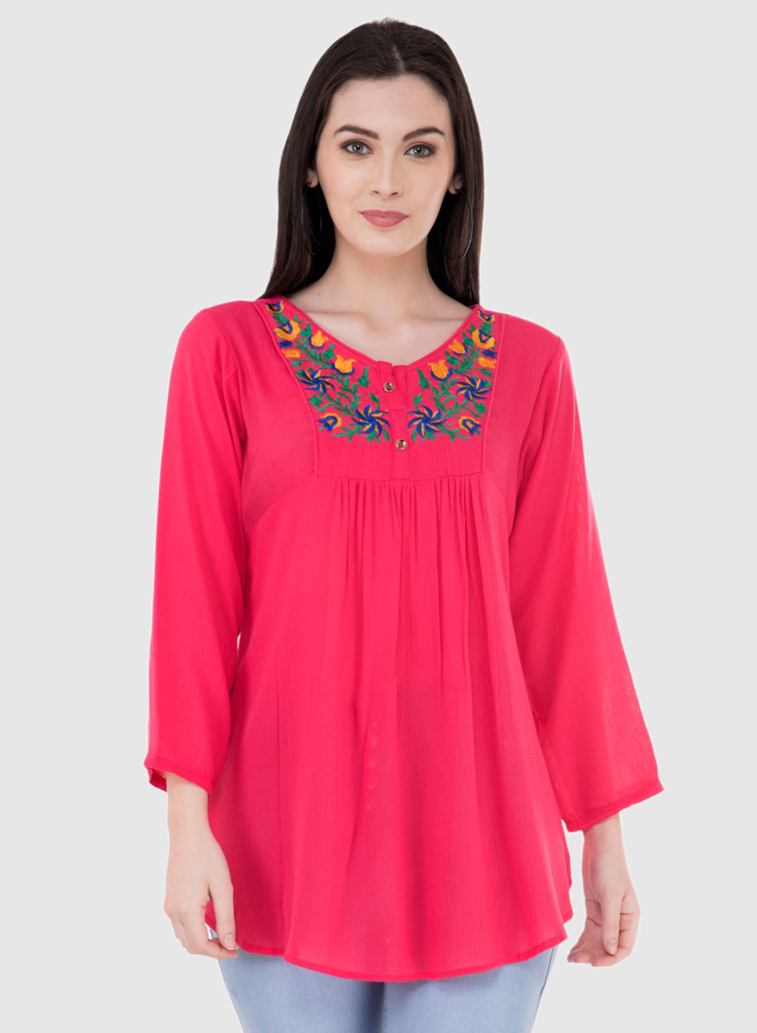 Women Top Rani Rayon Crepe Embroidery Work