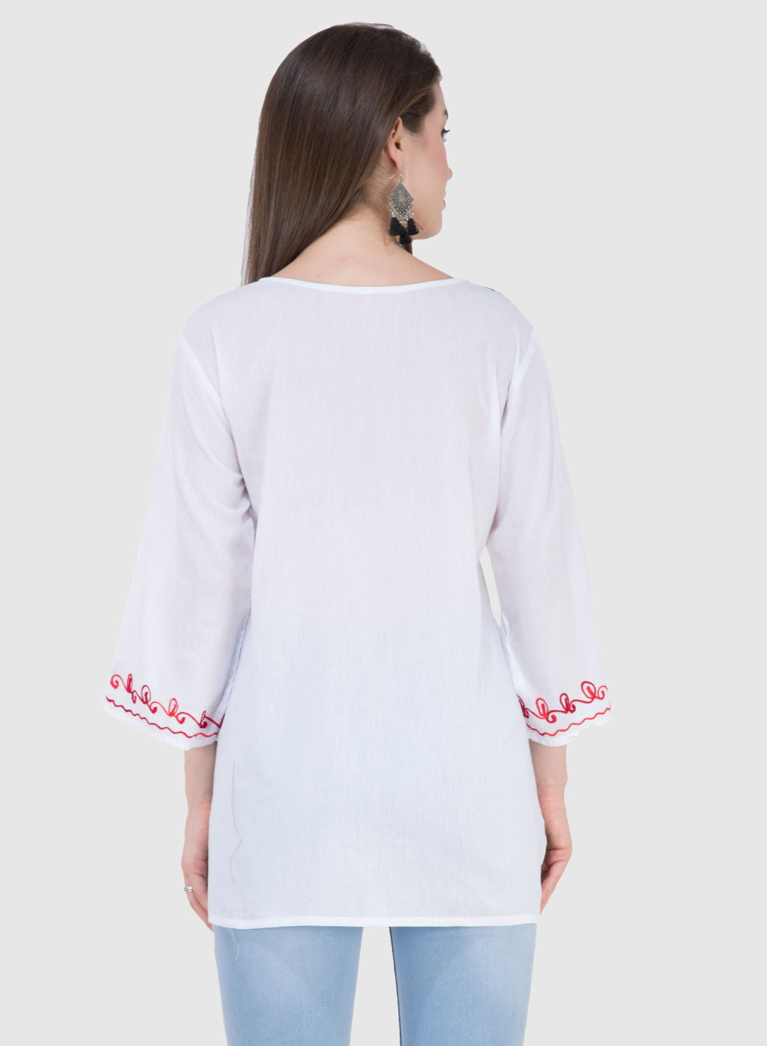 Women Top White Rayon Casual Regular Fit 3/4 Sleeve