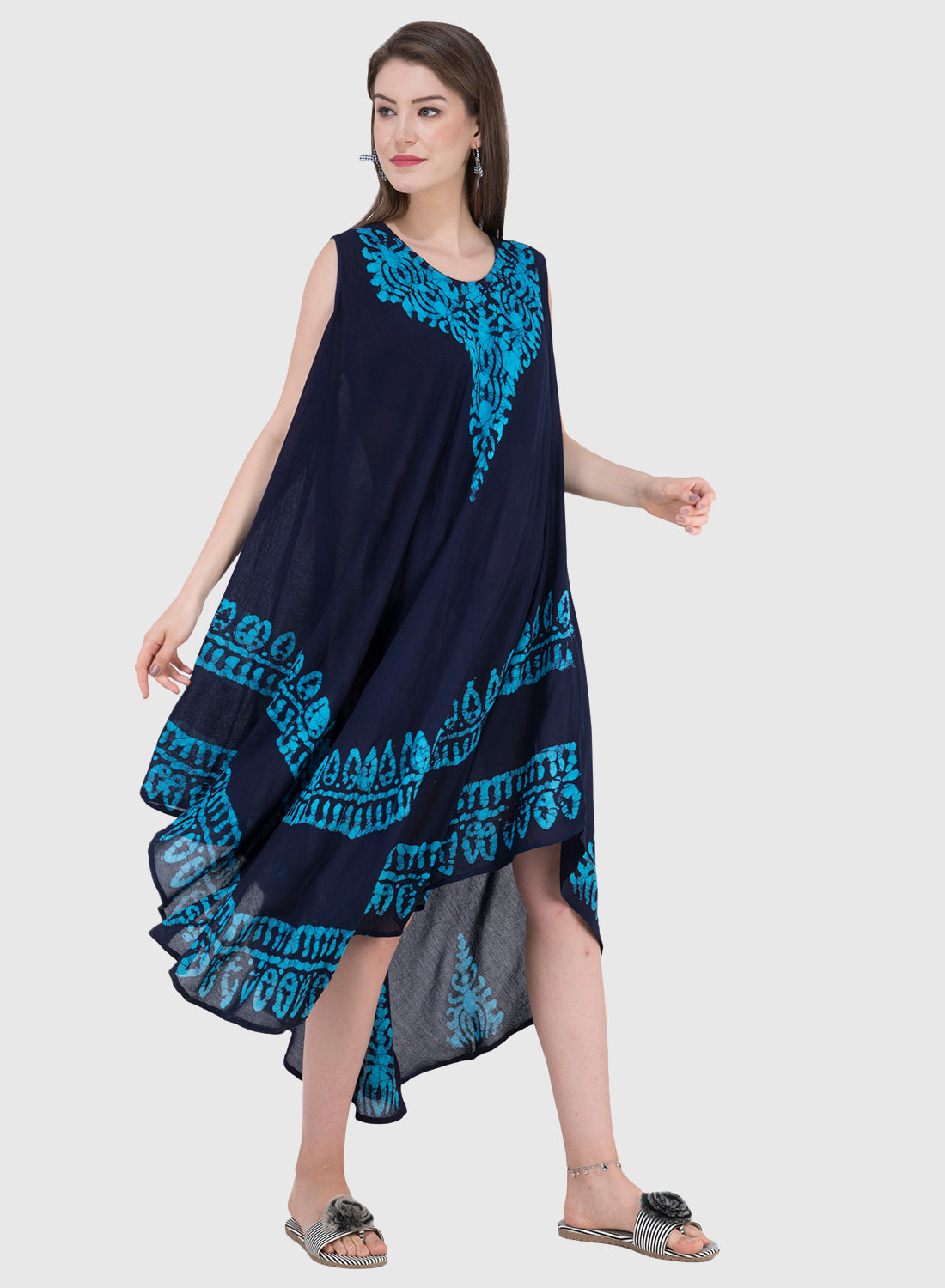 Women Dress Black Rayon Sleeveless Ombre Dye Asymmetric