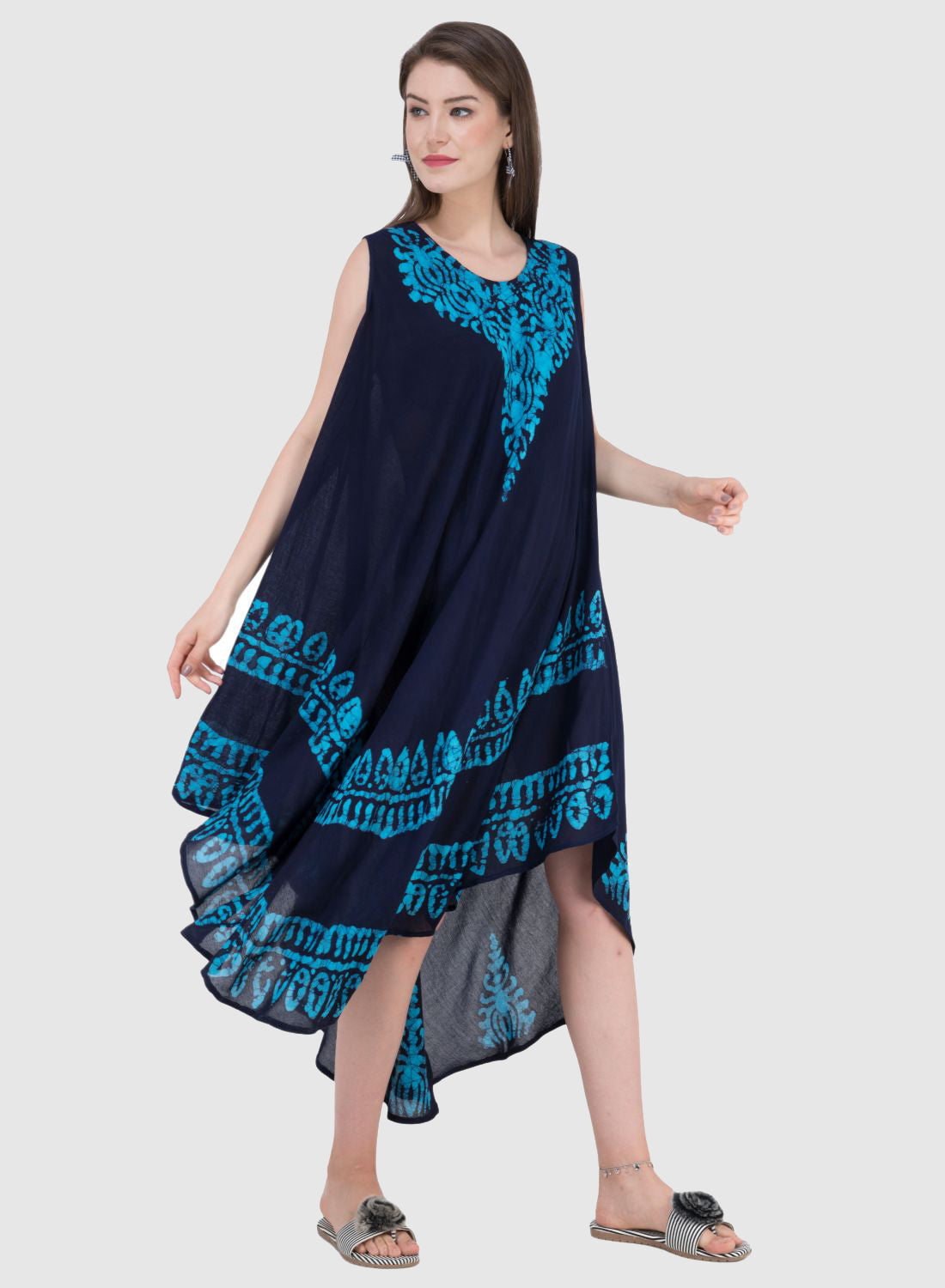 Women Dress Black Rayon Sleeveless Ombre Dye Asymmetric