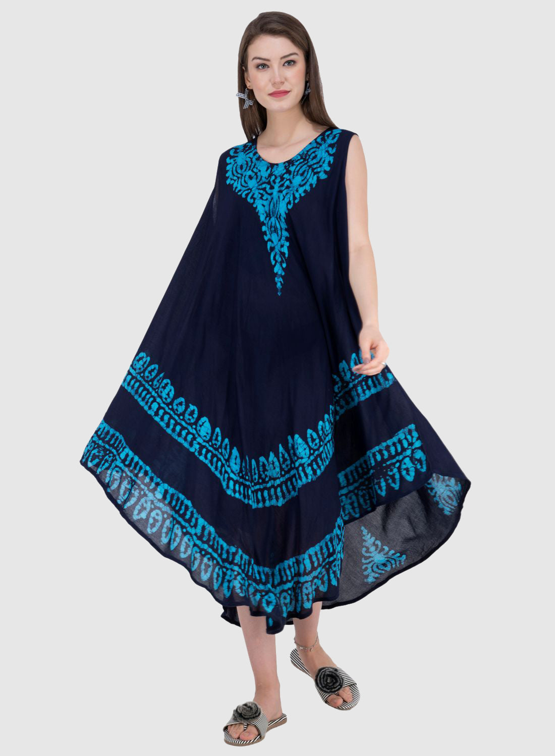 Women Dress Black Rayon Sleeveless Ombre Dye Asymmetric