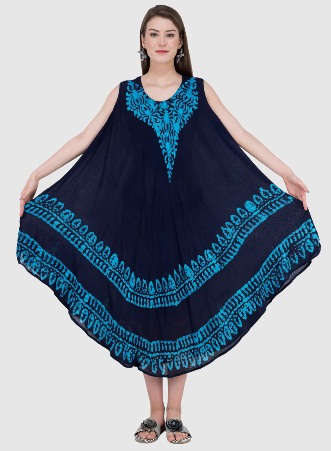 Women Dress Black Rayon Sleeveless Ombre Dye Asymmetric